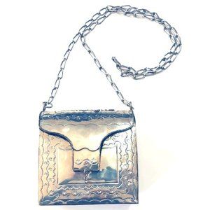 Champagne Metal Square Statement Purse Bag